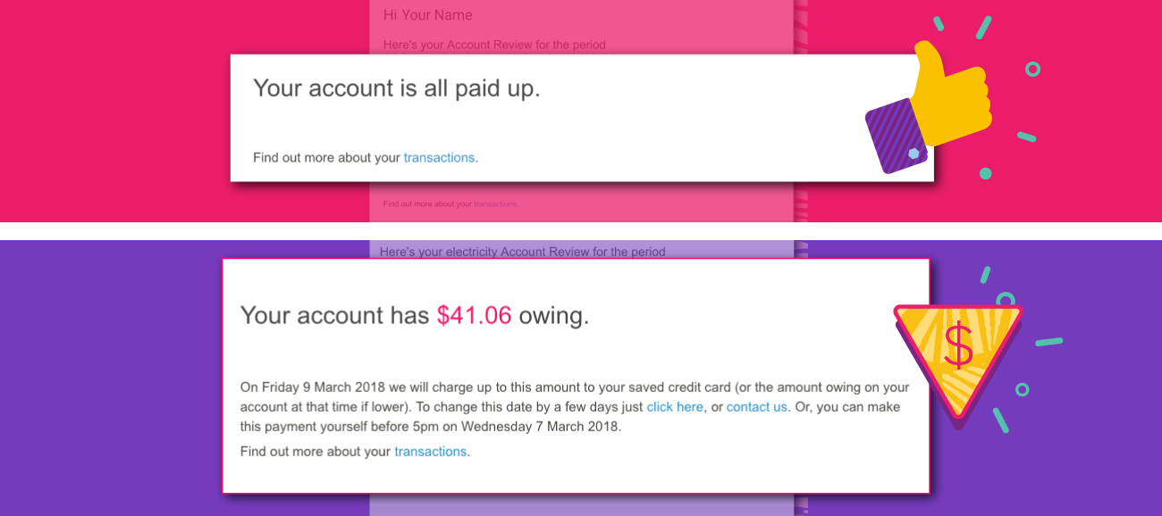 Account Review email - payment summary