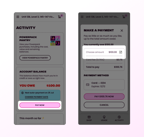 screenshot showing how to edit amount you want to pay
